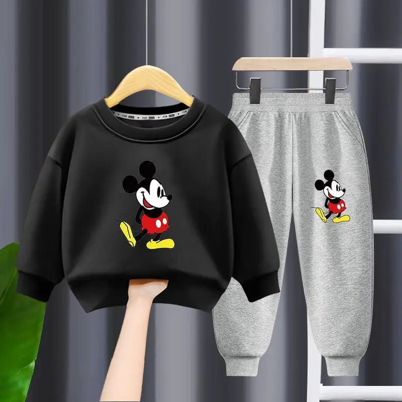 Disney Autumn New Children's Clothing Sets Cute Mickey Print Boys Sweatshirt and Sweatpant Two Piece Suit Girls Tracksuits