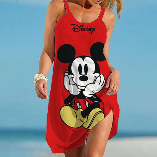 Women's Beach Dresses Disney-Mickey Minnie Dresses for Women 2022 Summer Fashion Sling Print Sexy Skinny Seaside Casual Oversize