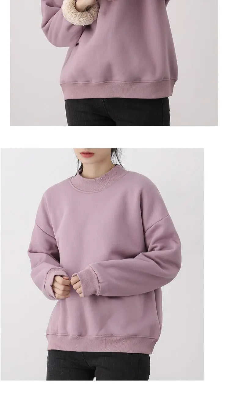 Fleece Pullover Sweatshirts For Women Autumn Turtleneck Long Sleeve Basic Solid Plus Velvet Thickened Sweater Female Clothes