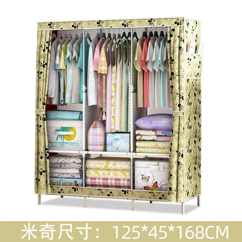 Reinforced Simple Cloth Wardrobe Storage Wardrobe Dust Proof Wardrobe Dormitory Steel Frame Reinforcement Combination Simple