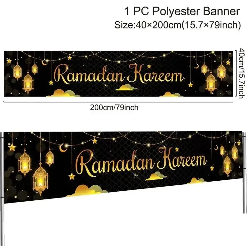 Eid Mubarak Outdoor Banner Flag Ramadan Decoration For Home 2024 Islamic Muslim Party Decor Gifts Ramadan Kareem Eid Al-Adha