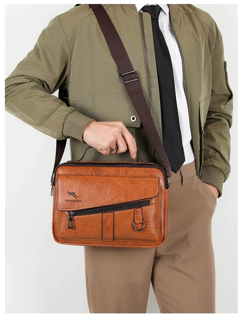 Kangaroo Brand Men Shoulder Bag Leather Messenger Bag For Men Office Business Briefcase Small Handbag Male Crossbody Side Bags