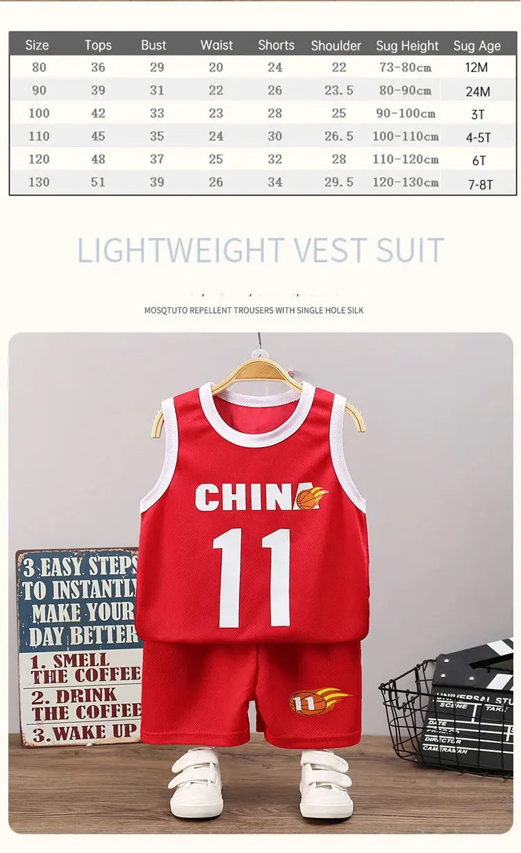 Children's Sets Summer Children Sleeveless T-shirt Shorts Set Quick-drying Outdoor Tank Top Shorts Sets Boys Sport Basketball Tr