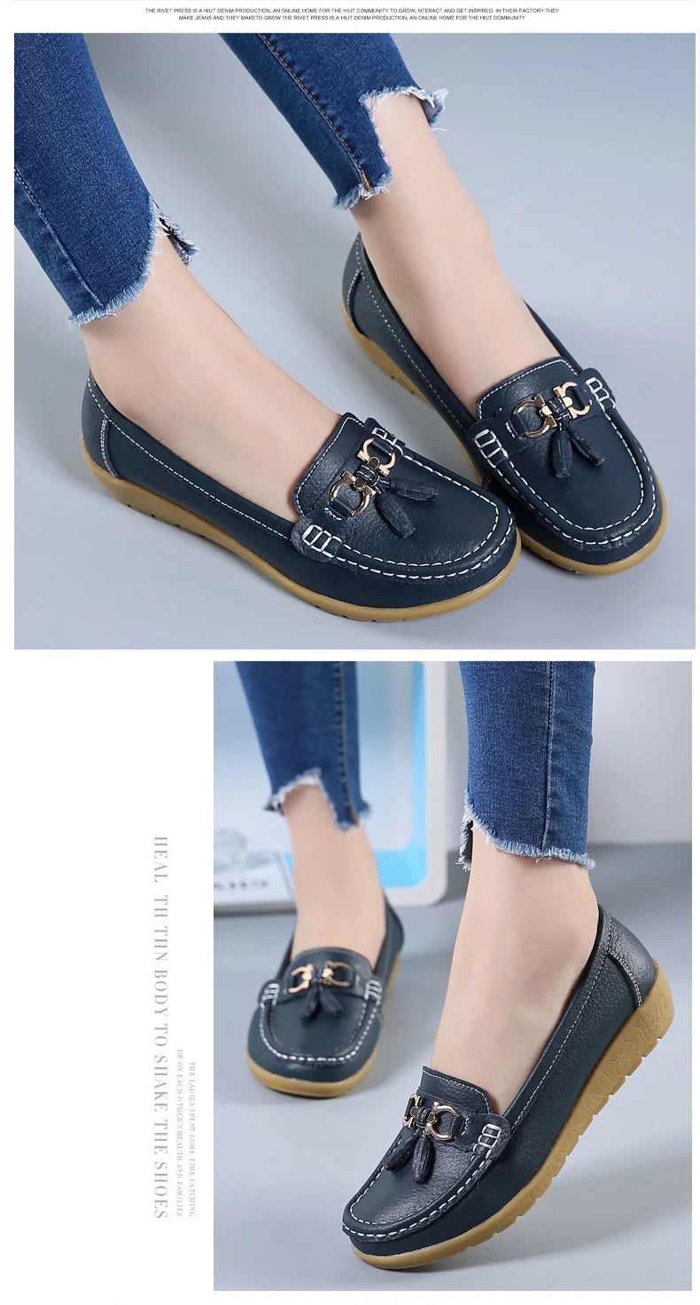 Women Flats Leather Woman Casual Shoes outdoors Slip-on Loafers Female Boat Shoes Fashion Comfortable Ballet Flat Big Size