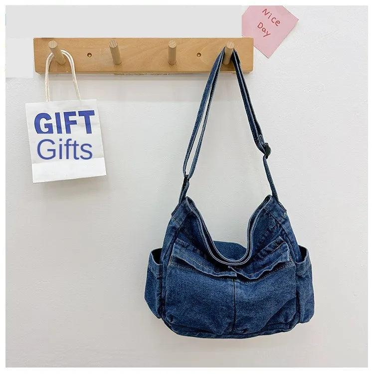 Denim Vintage Messenger Bag for Women Tote Handbag Fashion Jeans Crossbody Shoulder Bag Large Capacity Causal Ladies Satchel Bag