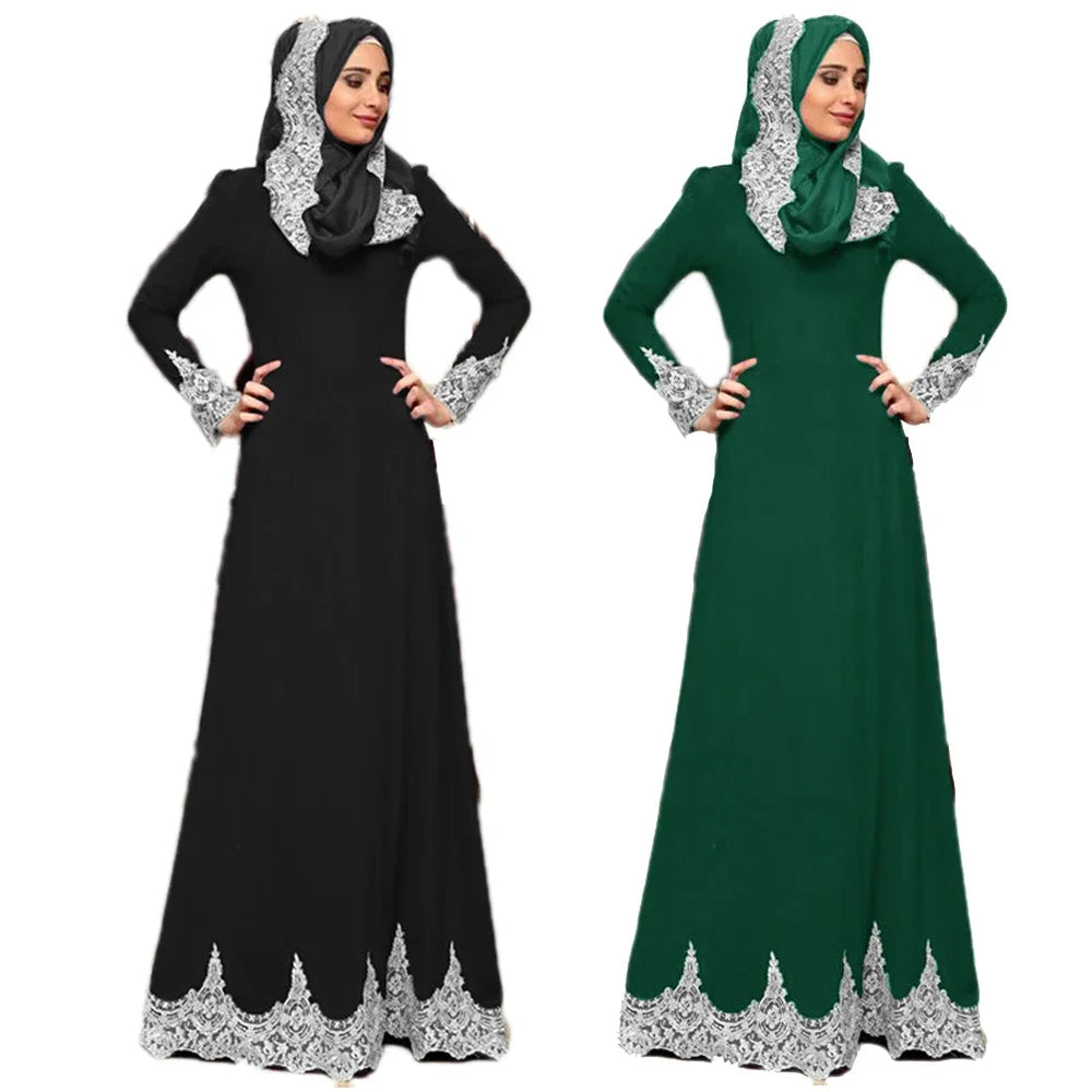 Vintage Muslim Women Lace Long Dress Party Evening Maxi Robe Middle East Pakistan Turkish Long Sleeve Islamic Gown Ramadan New