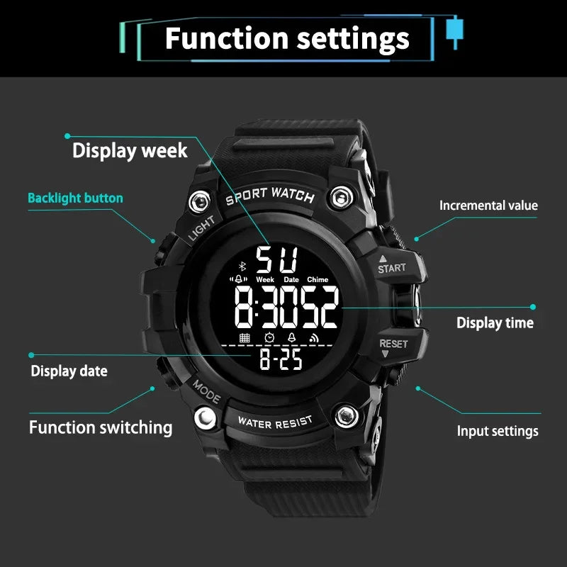 YIKAZE Men's Sport Watch Multifunction Military Sports Men Watch Clock Big Dial Digital watches Waterproof Electronic Wristwatch