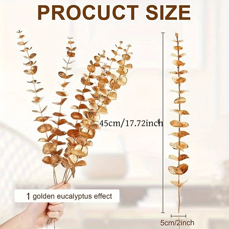 20pcs Golden Eucalyptus Stems, Artificial Eucalyptus Leaves Decor, Eucalyptus Branches Fake Eucalyptus With Fake Leaves