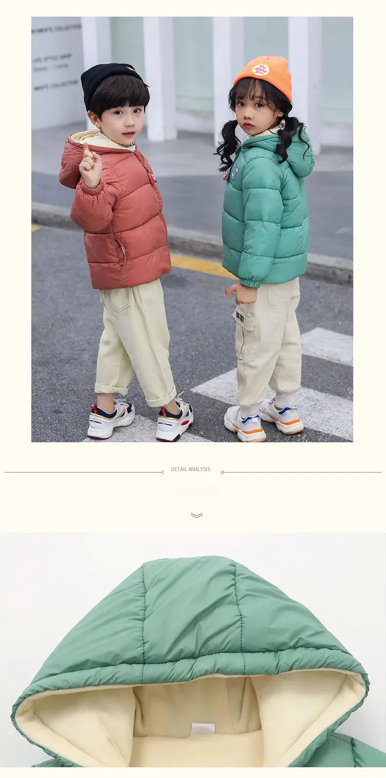 Kids Clothes Children's Jacket Coat Clothing Boy Girl Hooded Thicken Velvet Lining Keep Warm Down Jacket Children Clothing