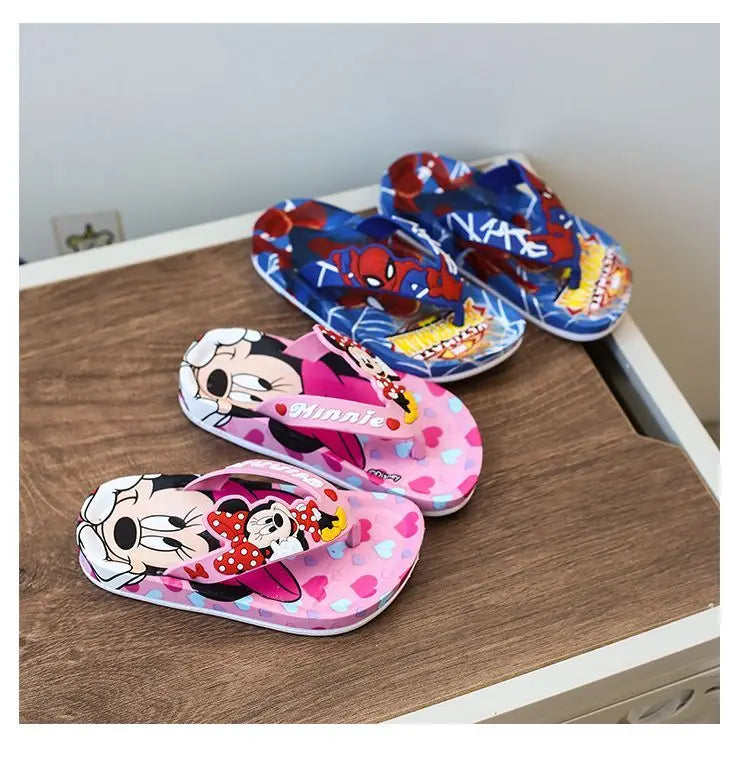 Disney Children's Flip-Flop Summer Indoor Cartoon Girl Mickey Mouse Sandals Princess Girl Slippers Pink Blue Shoes Size 24-35