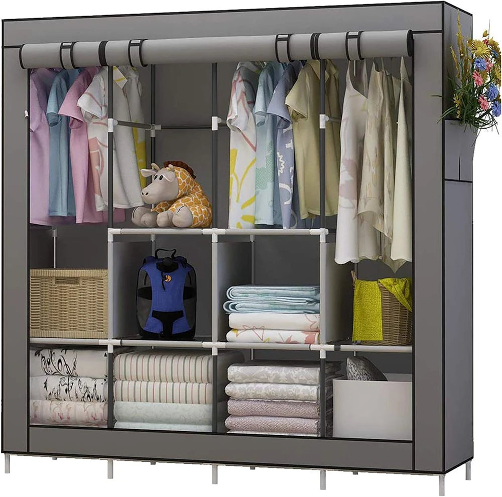 LEEGOHOME Portable Closet Large Wardrobe Closet Clothes Organizer with 6 Storage Shelves, 4 Hanging Sections 4 Side Pockets