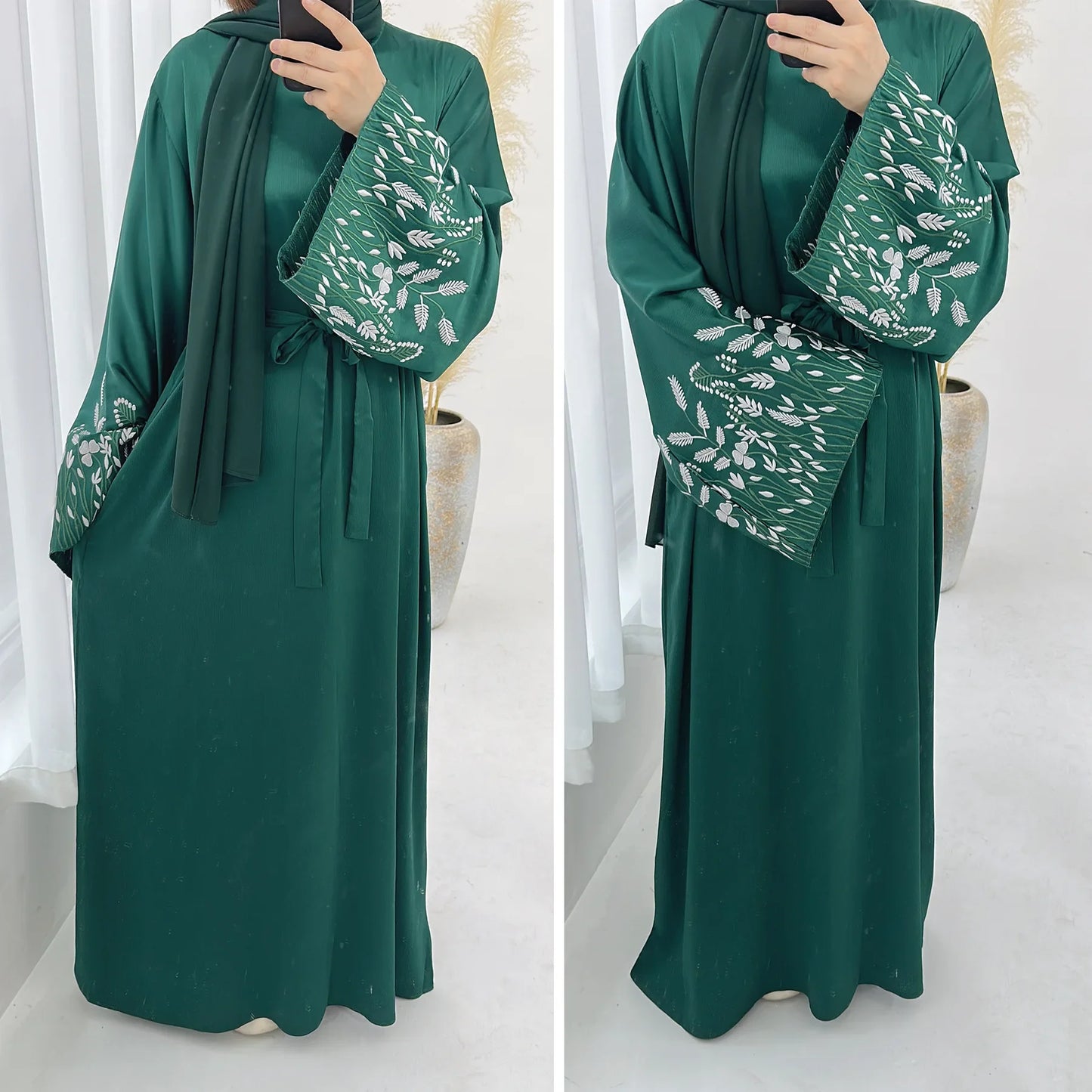 2024 Embroidery Kimono Muslim Robe Syari Female Full Length Muslim Outerwear caftan Black Abaya Saudi Arabia dress for women