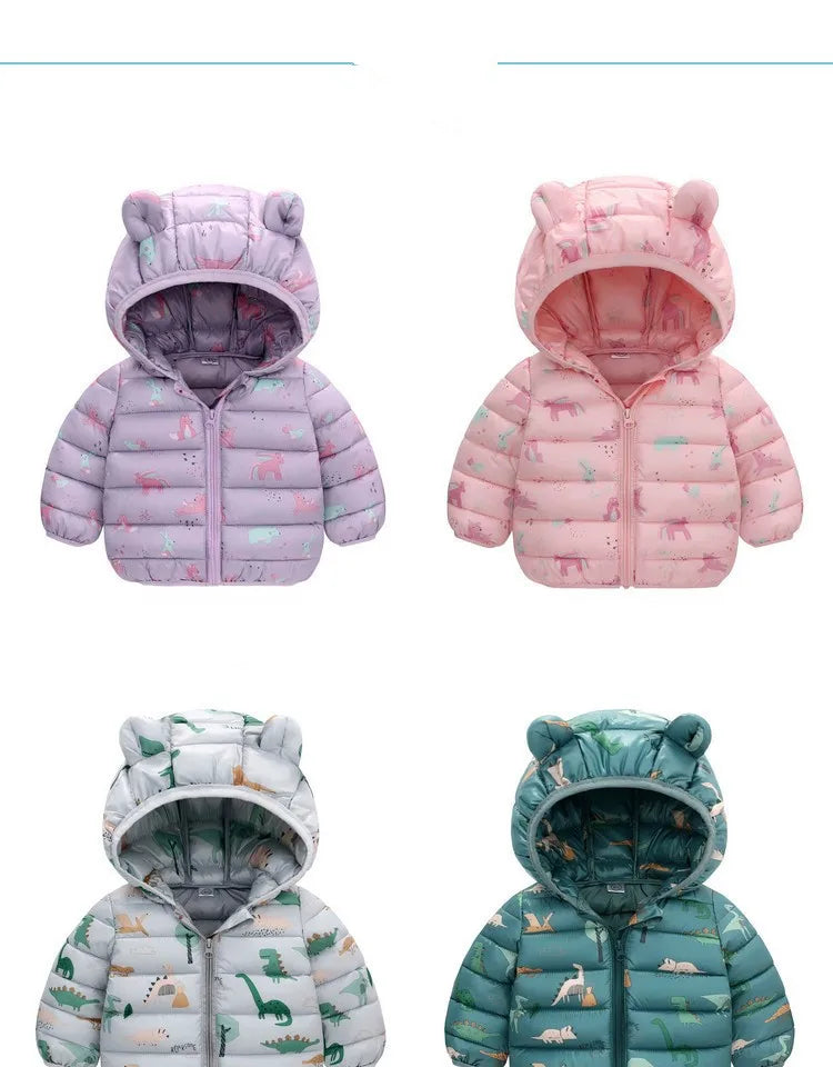 Baby Kids Jacket For Girls Hooded Coats Winter Children Cartoon Print Light Outerwear Infants Girls Boys Jacket Cotton Down Coat