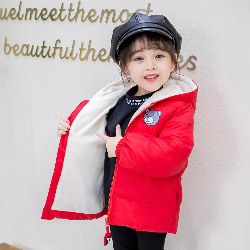 Kids Clothes Children's Jacket Coat Clothing Boy Girl Hooded Thicken Velvet Lining Keep Warm Down Jacket Children Clothing