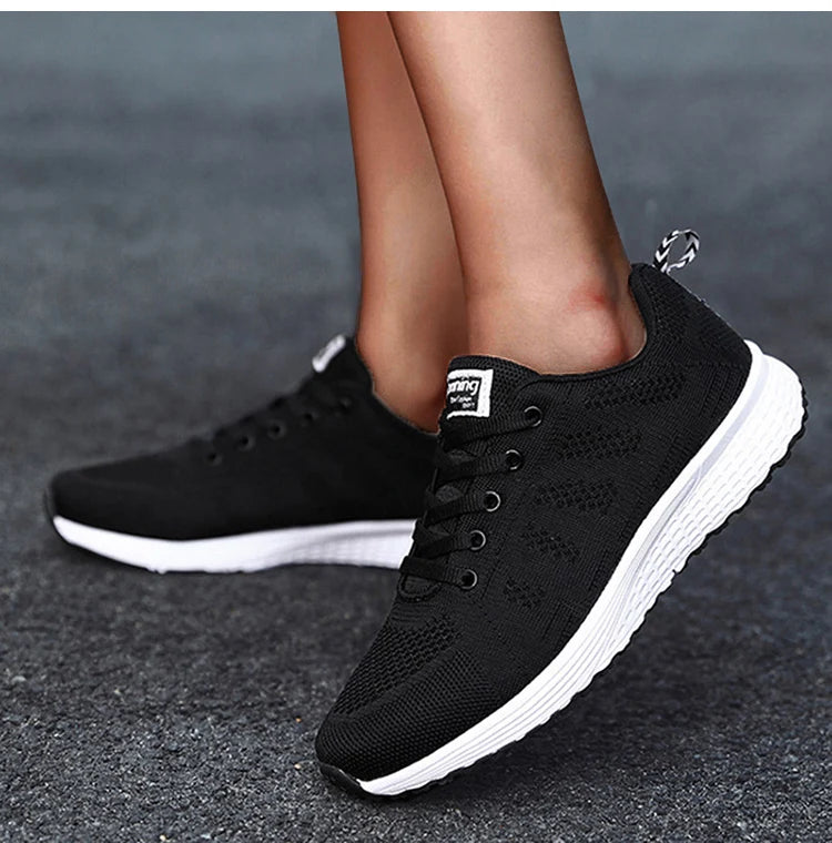 Women's Sneakers 2024 New Fashion Breathable Solid Color Walking Sneakers Women Mesh Fabric Lace Up Shoes Women Female Footwear