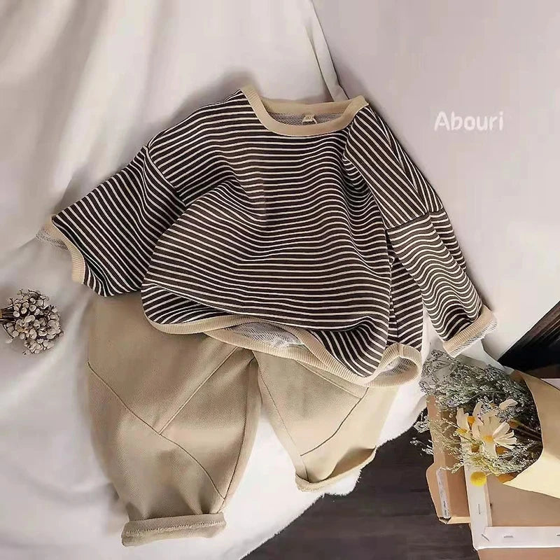 Spring Kids Striped Long Sleeves T-shirt Toddler Girl Loose Bottoming Shirt Boy Baby Casual Tops Fashion Children Cotton Tees