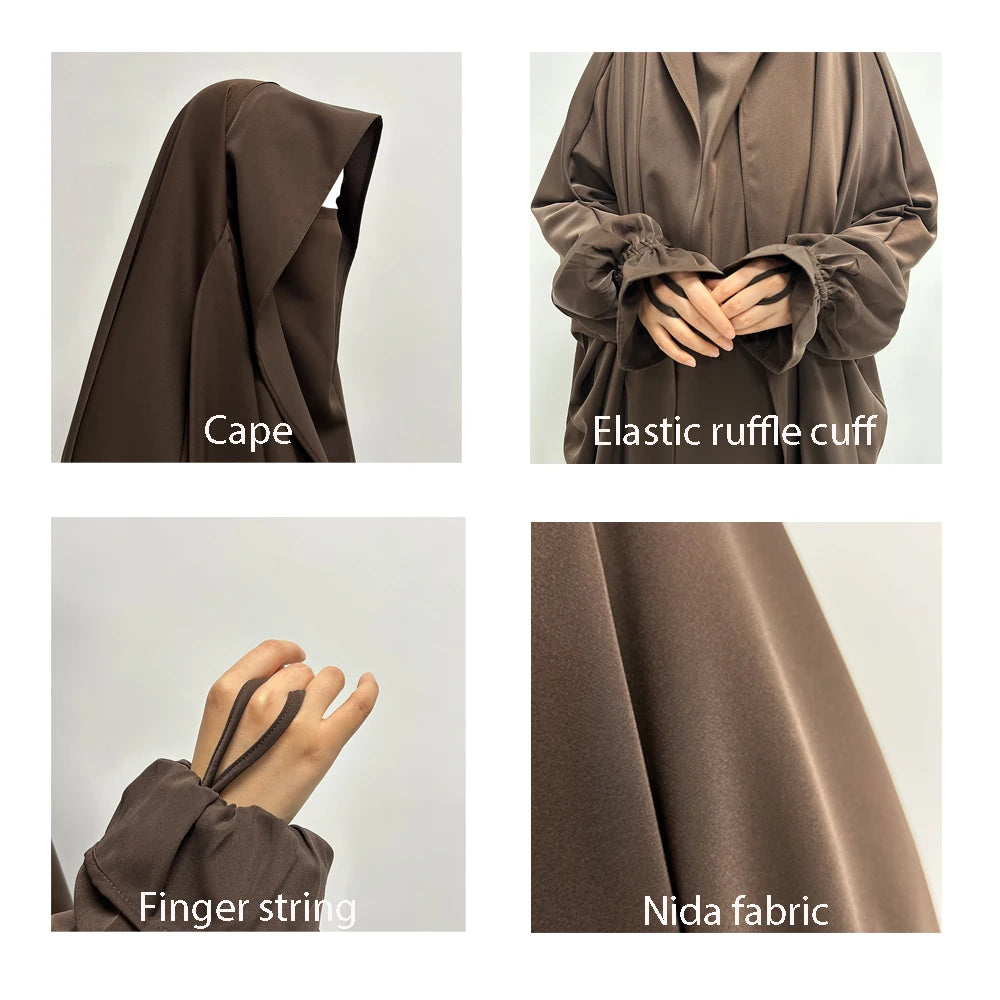 Jilbab One Piece High Quality Nida with Cape Finger String EID Ramadan Muslim Women Modest Islam Clothing Prayer Jilbab