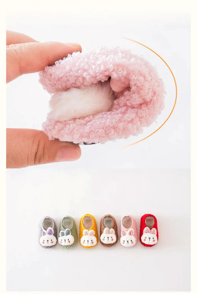 Non-slip Baby Floor Socks Cute Rabbit Pattern Newborn Winter Warm Slipper with Soft Sole Infant Toddler Walking Socks Shoe