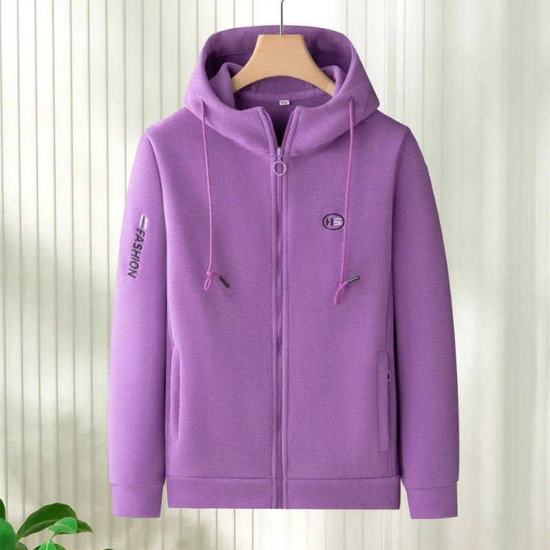 Women Casual Hoodies Printed Letters Warm Polar Fleece Plush Lamb Cardigan Jacket Coat Cashmere Zipper Loose Fit Sweatershirt