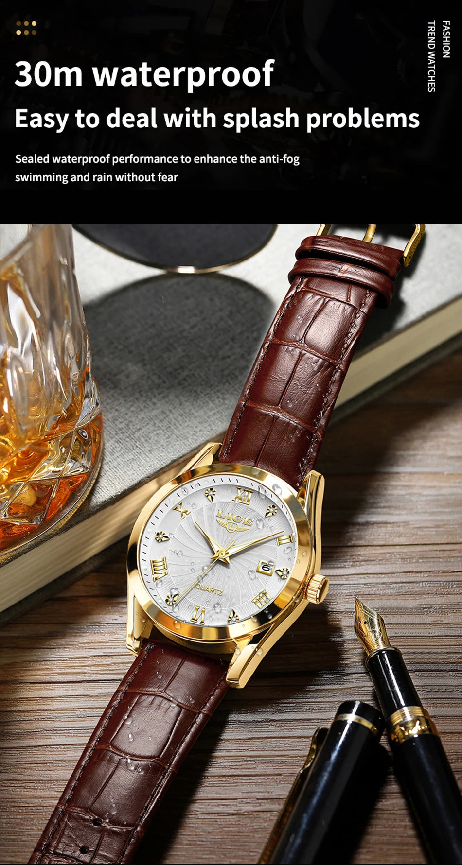 LIGE Women Watch Fashion Leather Military Sport Waterproof Watches For Women Top Brand Luxury Women's Bracelet Watch Reloj Mujer