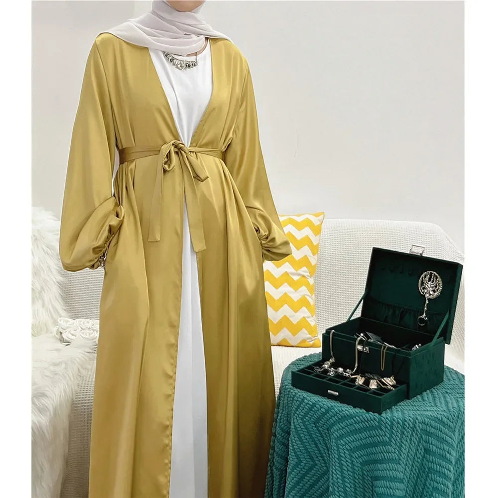 Eid Open Abaya Dubai Muslim Hijab Dress Bubble Sleeve Summer Turkey Abayas for Women Islamic Clothing Kimono Femme Musulmane