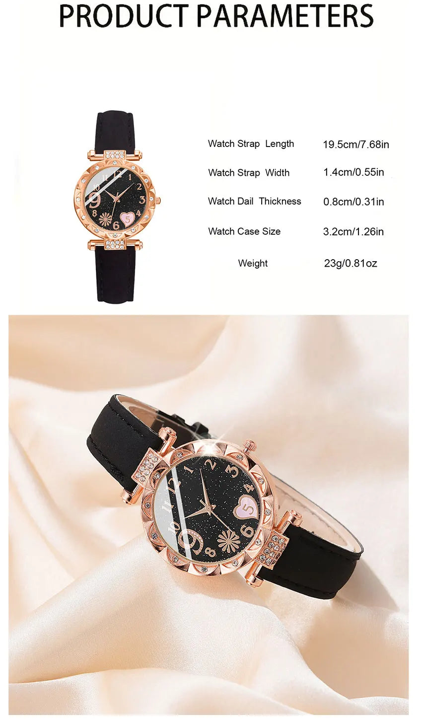 5PCS Set Watch For Women Luxury Leather Analog Ladies Quartz Wrist Watch Fashion Bracelet Watch Set Female Relogio Feminino