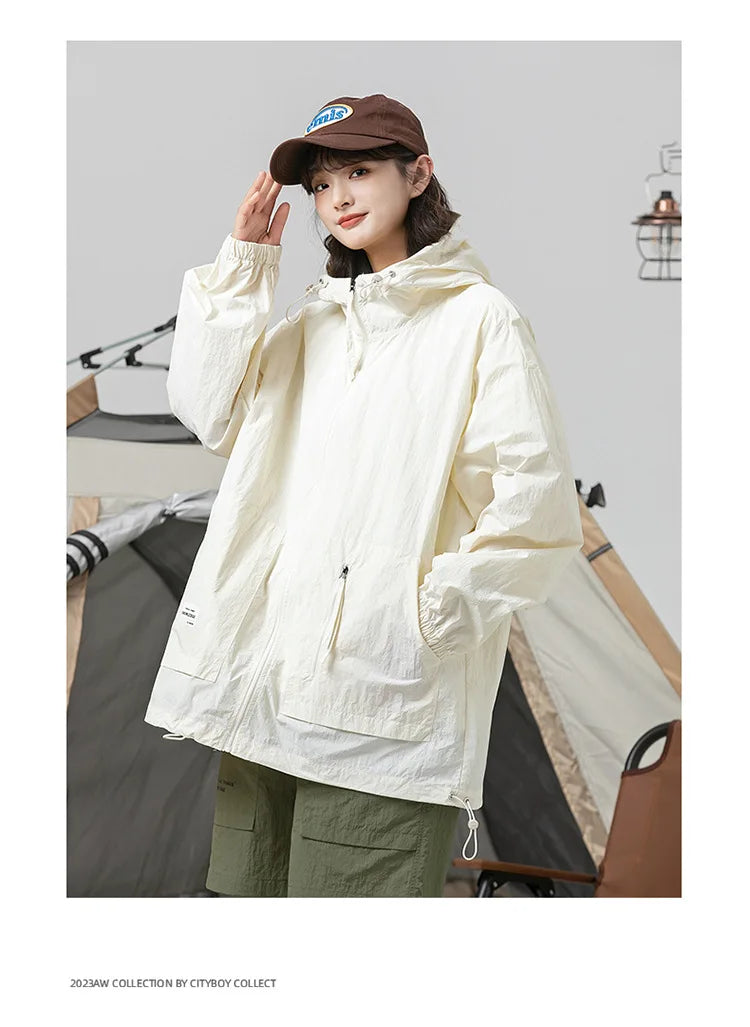 Outdoor Solid Light Sun Protection Clothing Men/Women Quick Dry Ice Silk Casual Hooded UV Resistant Sport Windbreaker Jackets