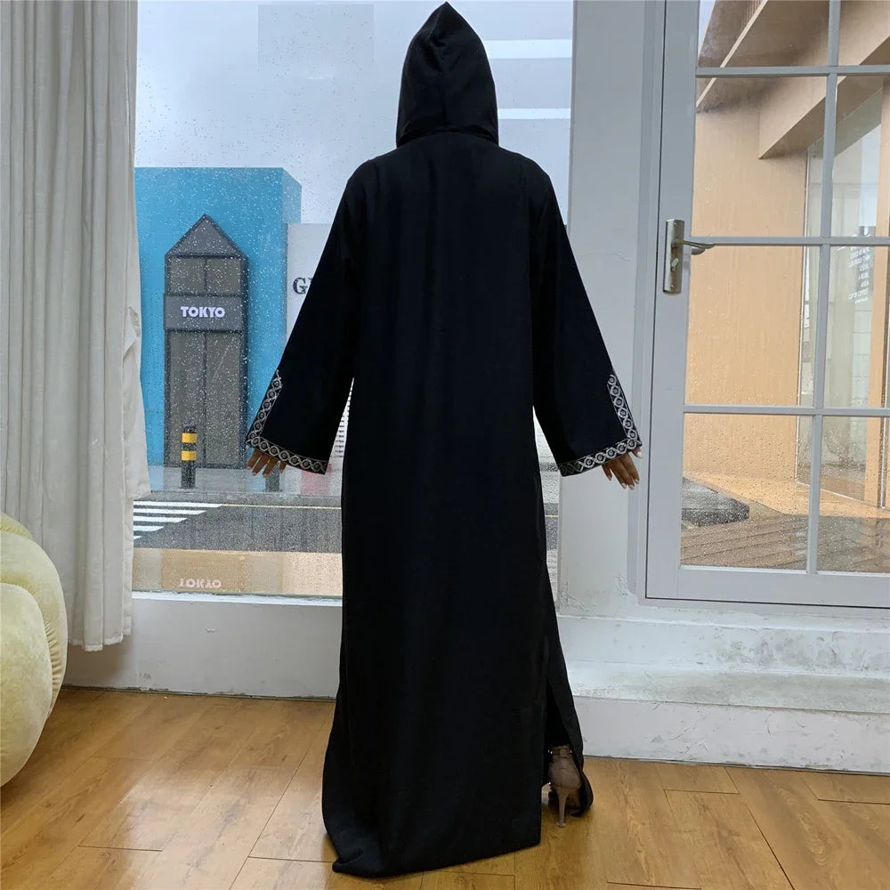 Abaya Ramadan Muslim Women Long Dress Hooded Casual Maxi Robe Islamic Prayer Gown Full Cover Side Slit Middle East Turkish Plus