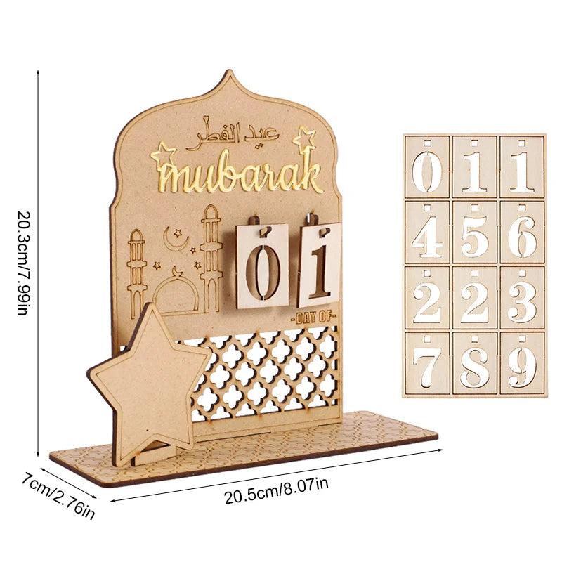 Ramadan Countdown Advent Calendar Eid Mubarak Wooden Ornaments Muslim Party Supplies 2025 Ramadan Home Decoration Accessories