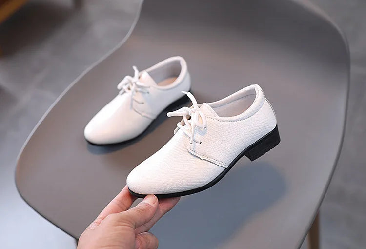 Child Boys Black Leather Shoes Britain Style for Party Wedding Low-heeled Lace-up Kids Fashion Student School Performance Shoes