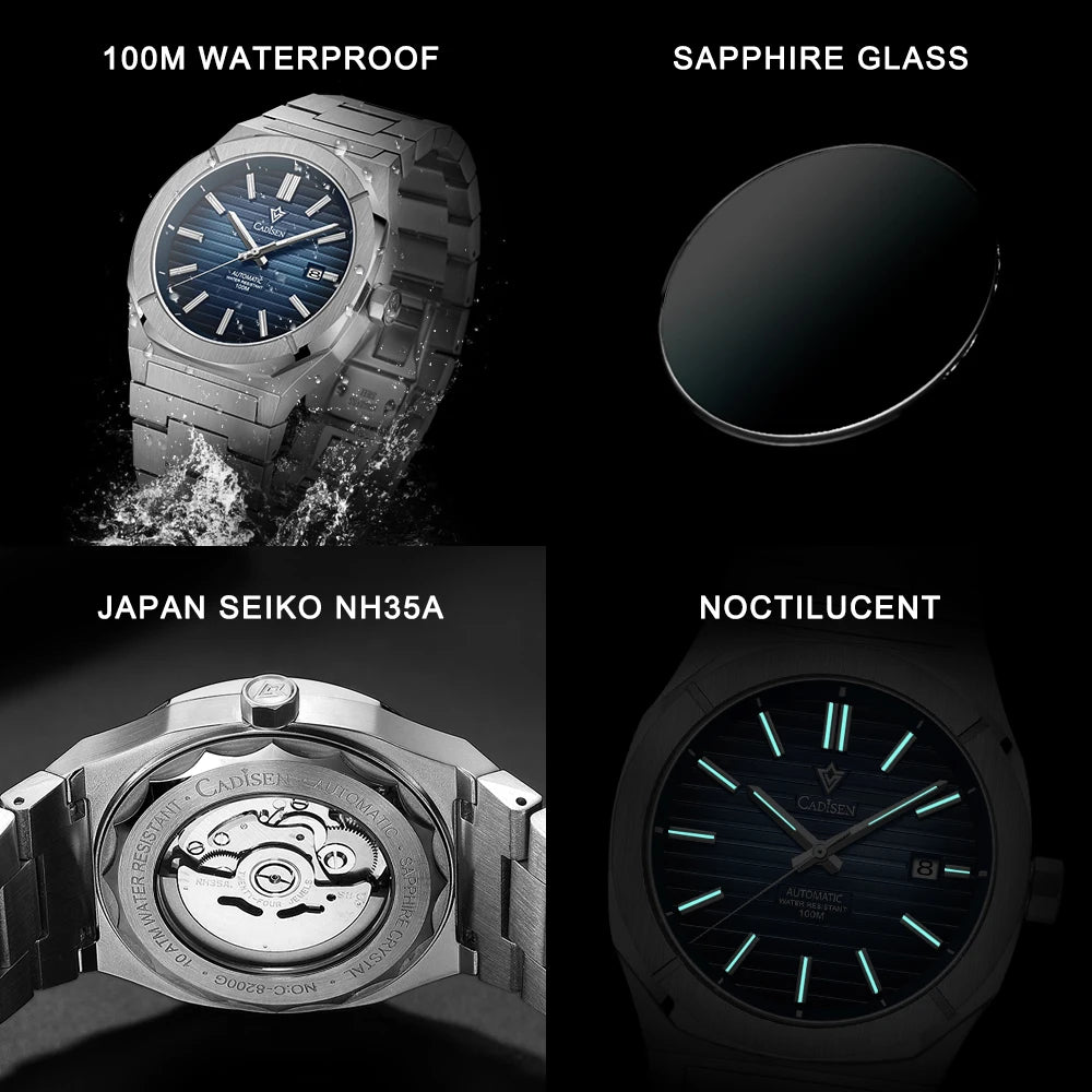 CADISEN Diver Watch Retro Luxury Sapphire NH35A German Designer Men Automatic Mechanical Watches 10Bar Waterproof Luminous