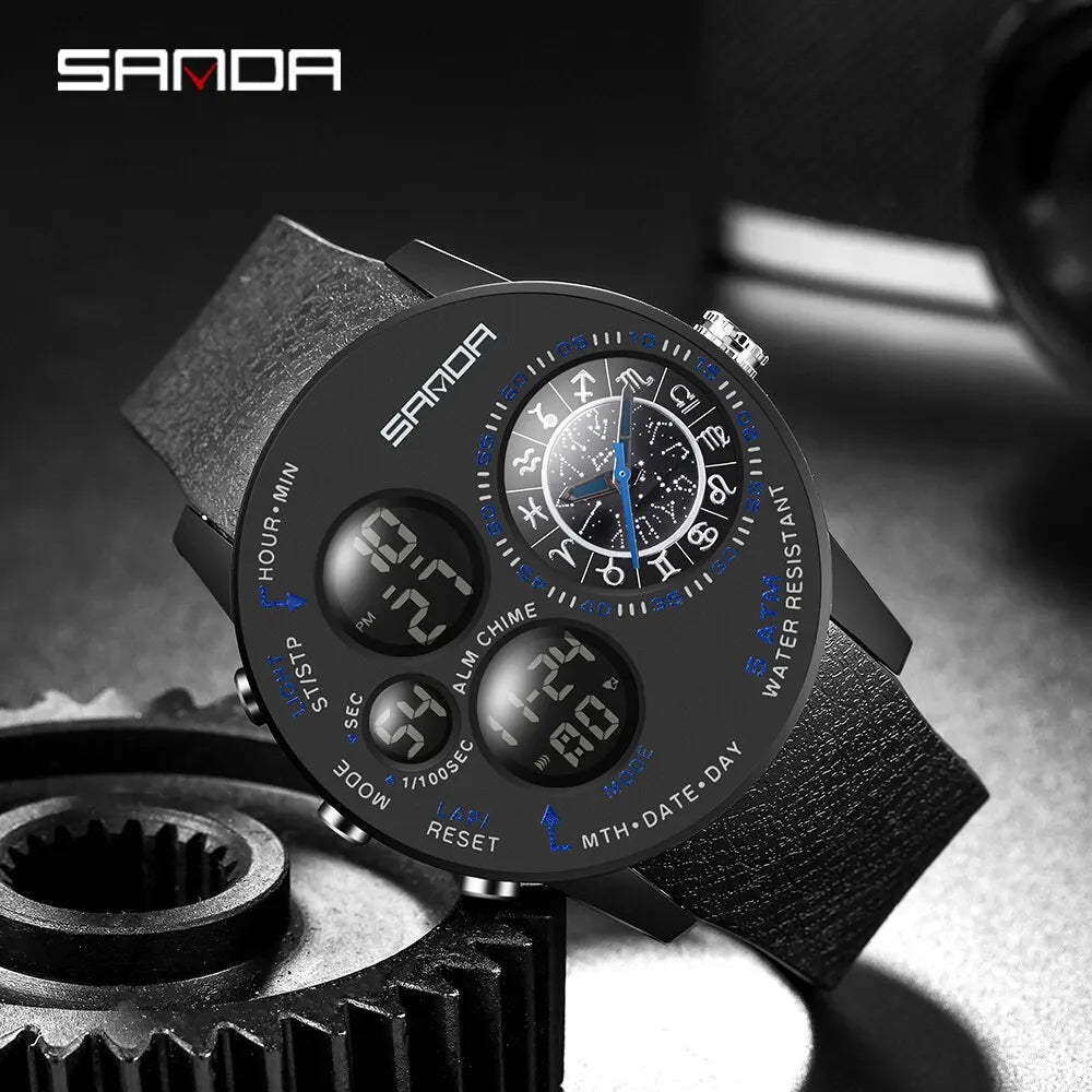 SANDA 2023 Fashion Outdoor Mens Watches Top Brand Military Sports Quartz Watch Dual Display Creative Wristwatch Waterproof Clock