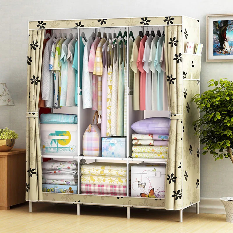 Reinforced Simple Cloth Wardrobe Storage Wardrobe Dust Proof Wardrobe Dormitory Steel Frame Reinforcement Combination Simple