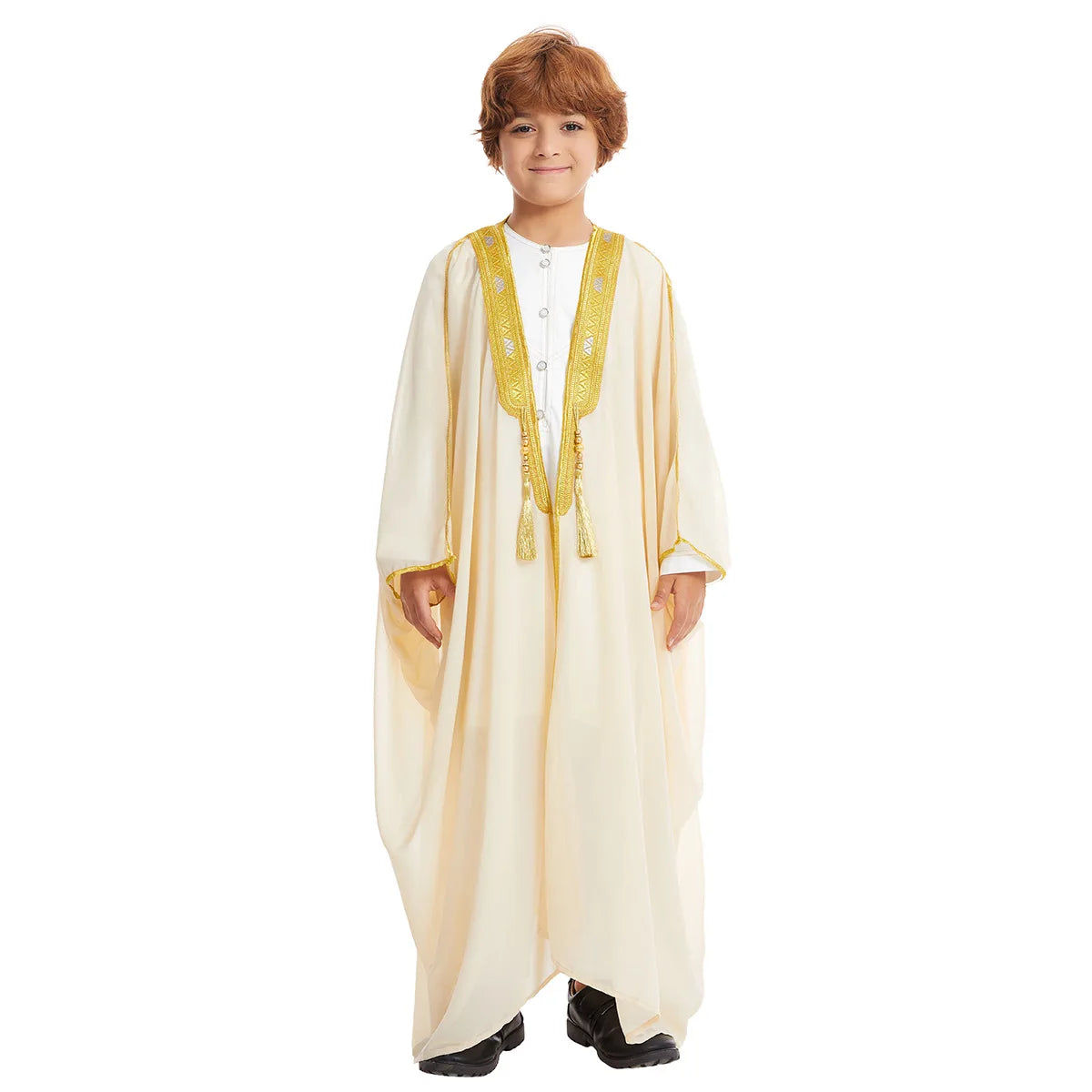 Islamic Kids Jubba Thobe Tassel Embroidered Dubai Luxury Moroccan Robe for Boys Ramadan Eid Long Sleeve Abaya Kids Daily Dress