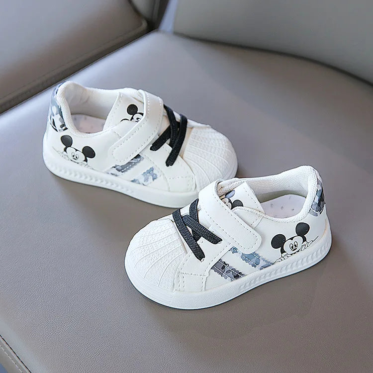 Disney White Casual Shoes For Baby Boy Girl Brand Children Sneaker Mickey Mouse Kids Sports Shoes Toddler Walking Shoes Size 25