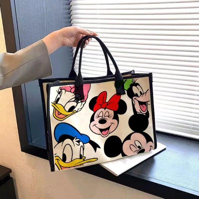 New Disney Minnie Fashion Cartoon Canvas Large Capacity Women's Shoulder Bag Commuting Casual Versatile Tote Crossbody Bag