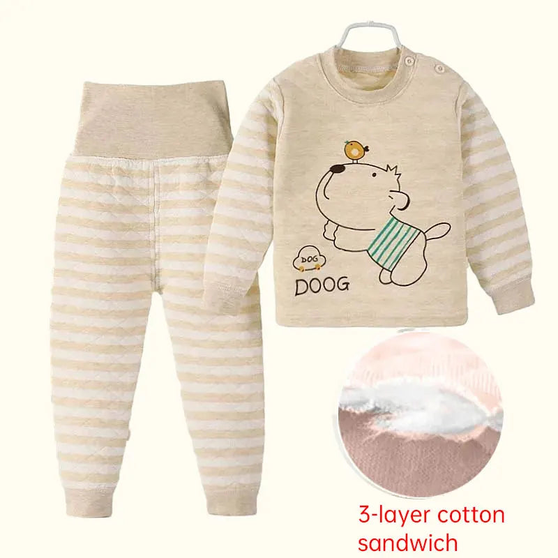 Children Sets Autumn Winter Thermal Underwear Set for Boys Girls Thicken Warm Cotton Kids Clothes Baby Sleeping Clothing Pajamas