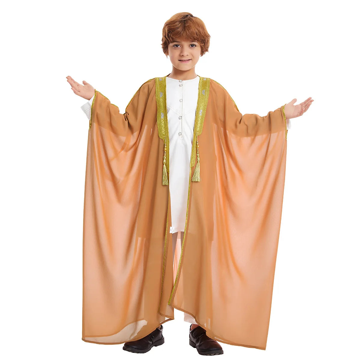 Islamic Kids Jubba Thobe Tassel Embroidered Dubai Luxury Moroccan Robe for Boys Ramadan Eid Long Sleeve Abaya Kids Daily Dress