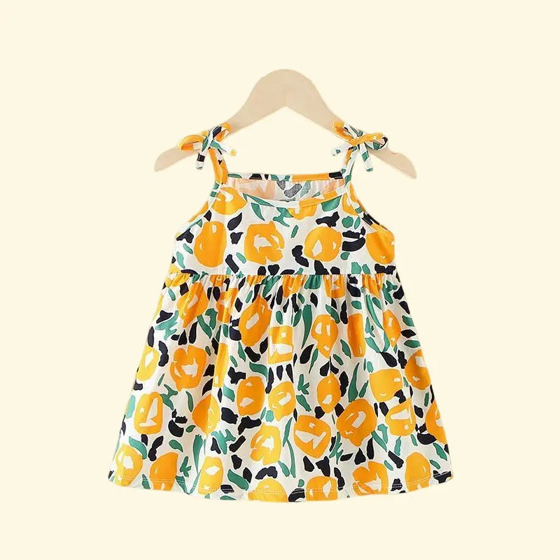 Summer Girls Dress Sleeveless Suspender Children Princess Dress Floral Print CasualDresses for Kids Girl PureCottonventilate