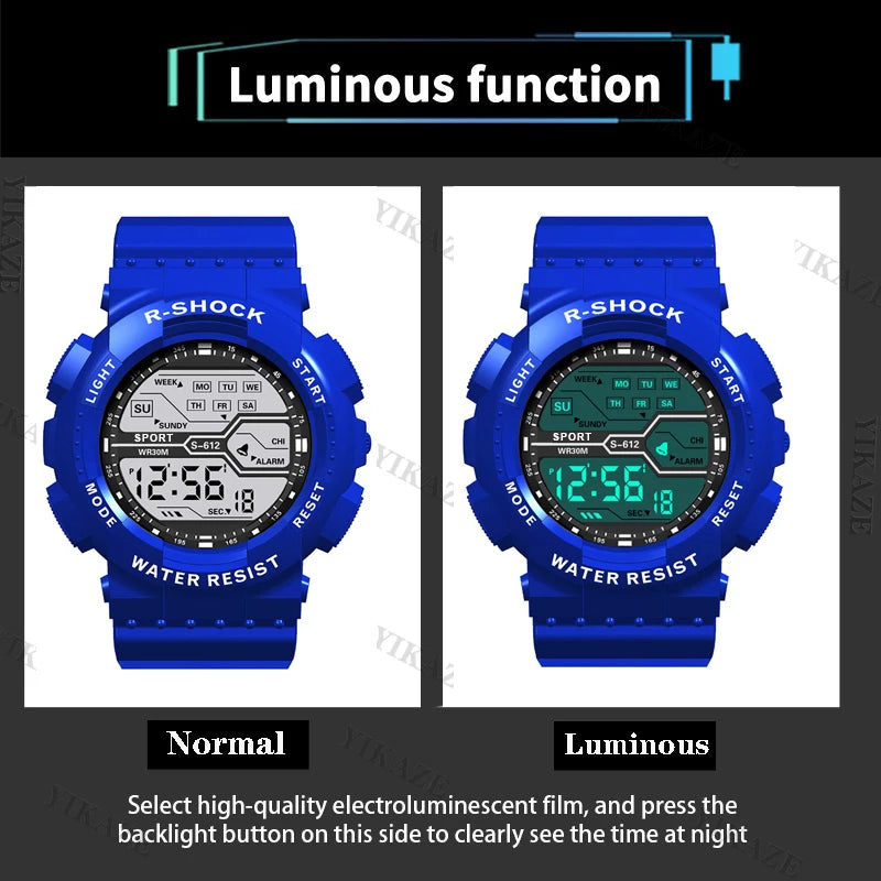 YIKAZE Multifunction Men's Sports Watch LED Digital Watch Big Dial Waterproof Luminous Men Sport Watch Electronic Watches