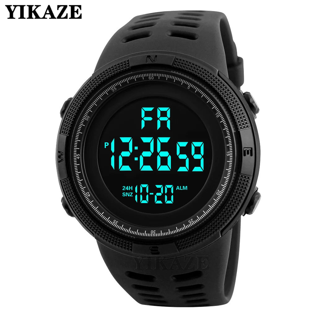 YIKAZE Men's Digital Electronic Watch Sports Glow 50mm Large Dial Student Outdoor Adventure Trend Multifunctional Watches Clock