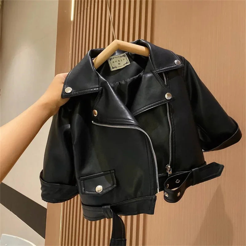 Spring New Girls Leather Jackets For 2-8 Years Children Classics Fly Coats Kids Clothing Baby Girls Fashion Pu Outerwear