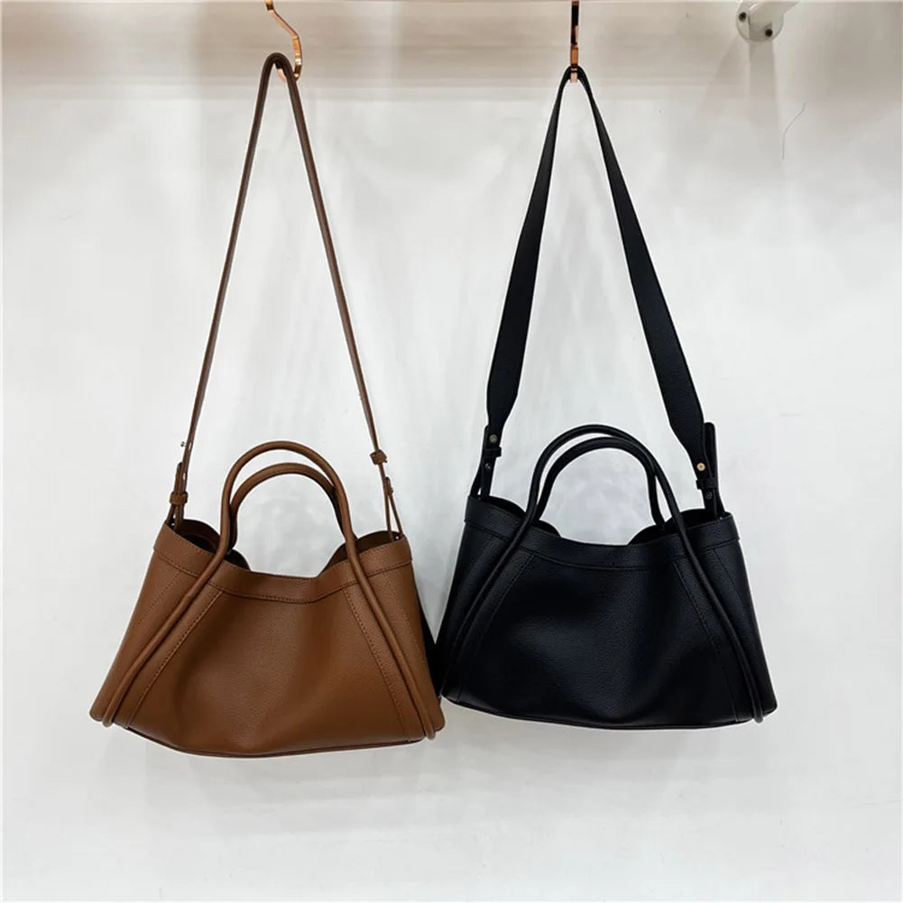 Large Capacity Soft Leather Satchel Bag Classic Solid Color Simple Casual Tote Bags Ladies Single Shoulder Handbag Shopper Bag