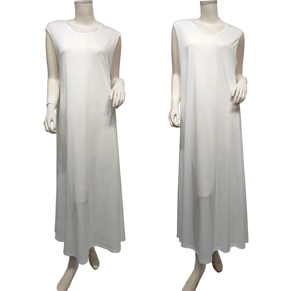 Ramadan Under Abaya Inner Dress Muslim Plain White Sleeveless Slip Dresses for Women Islamic Clothes Dubai Turkey Outfit Kaftan