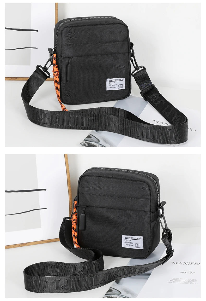 Messenger Sling Bags For Men Casual OXford cloth Small Zipper Crossbody Pouch Simple Mini Crossbody Shoulder Bag Black Men Bag