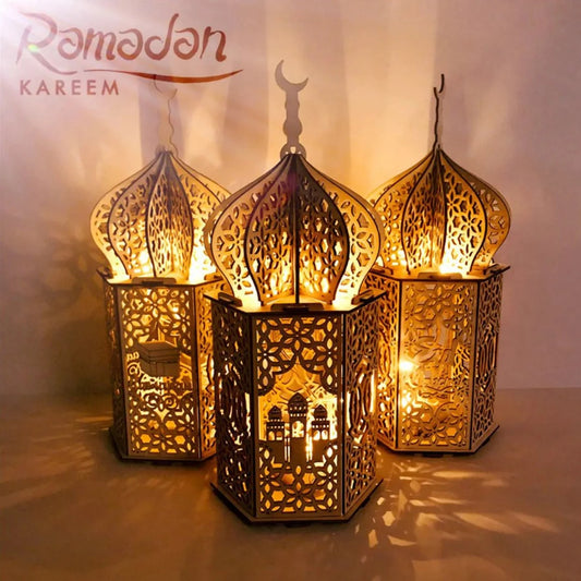 Wooden Palace Ornament Ramadan Decoration For Home 2024 Aid Eid Mubarak Ramadan Kareem Islamic Muslim Festival Party Gift Decor