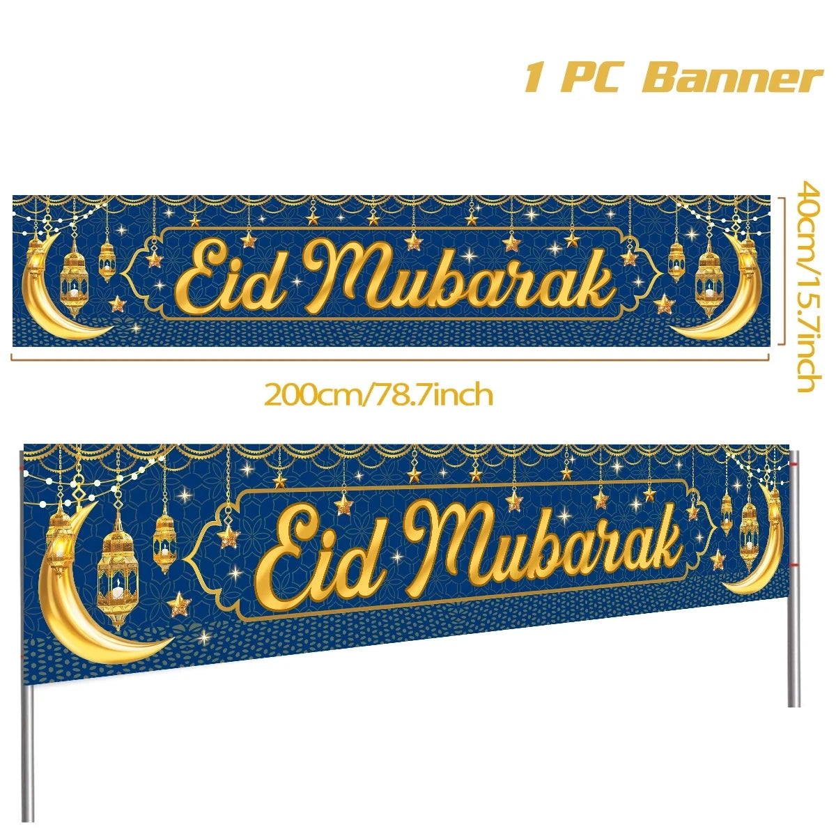 Eid Mubarak Outdoor Banner Flag Ramadan Decoration For Home 2024 Islamic Muslim Party Decor Gifts Ramadan Kareem Eid Al-Adha