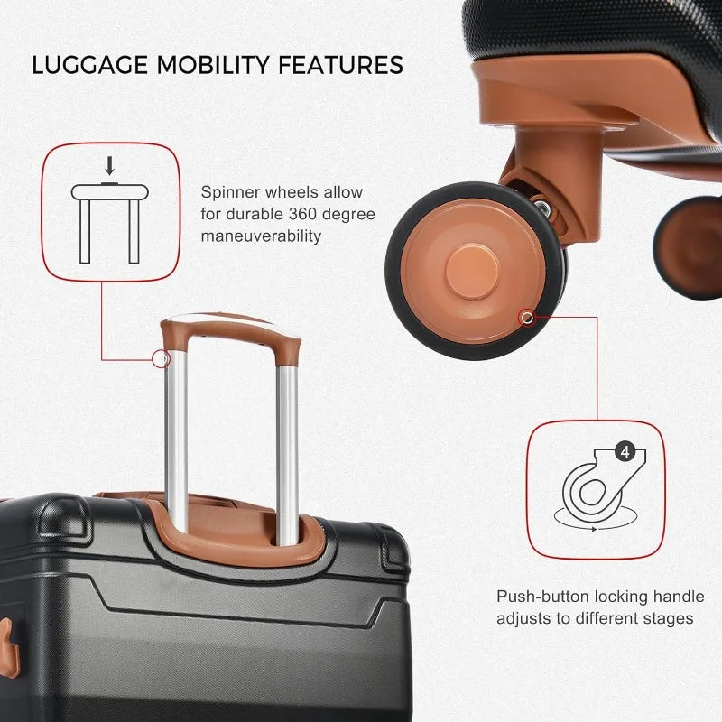 Luggage Sets 3 Piece Suitcase, Hardside Suit case with Spinner Wheels Lightweight TSA Lock, Ivory/Brown, 20/24/28 Inch