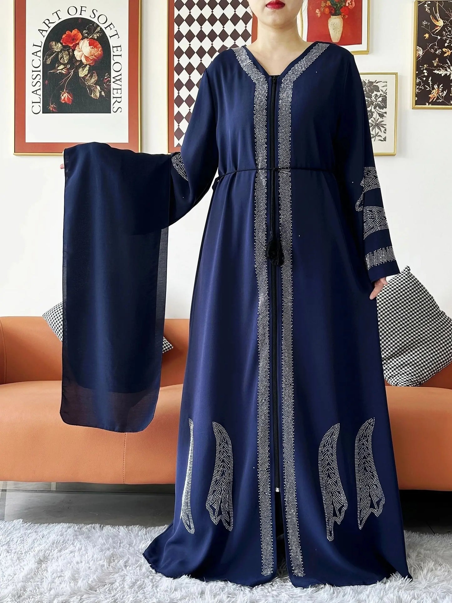 New Women Elegant Dress Chiffon Open Abaya with Zipper Muslim Women Dress Islamic Clothing Cardigan Abaya Women Muslim Dress