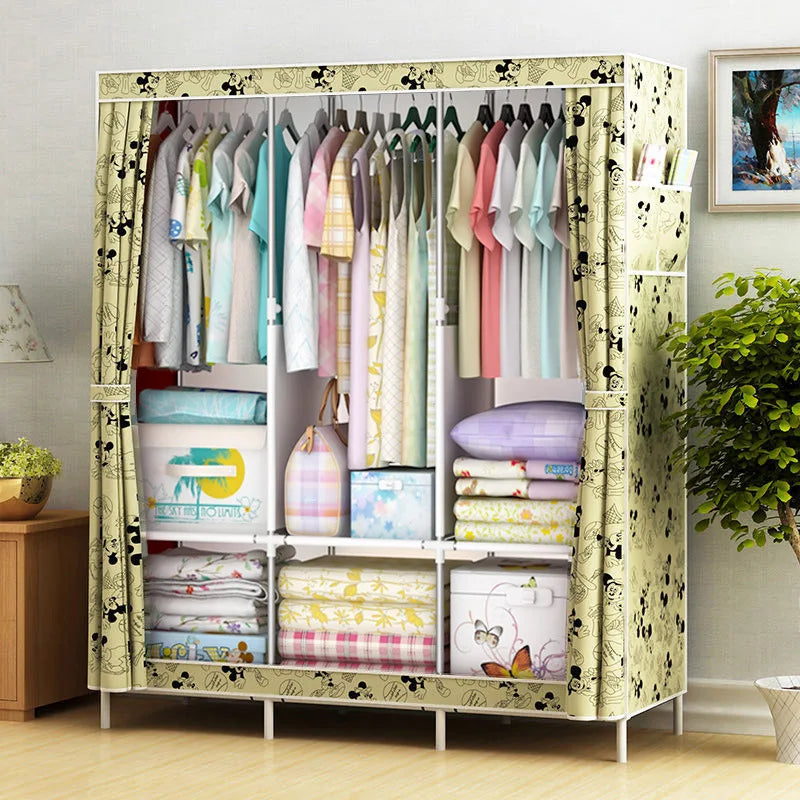 Reinforced Simple Cloth Wardrobe Storage Wardrobe Dust Proof Wardrobe Dormitory Steel Frame Reinforcement Combination Simple